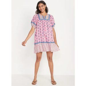 Old Navy NWT Puff-Sleeve Midi Swing Dress Floral Block Print 2X